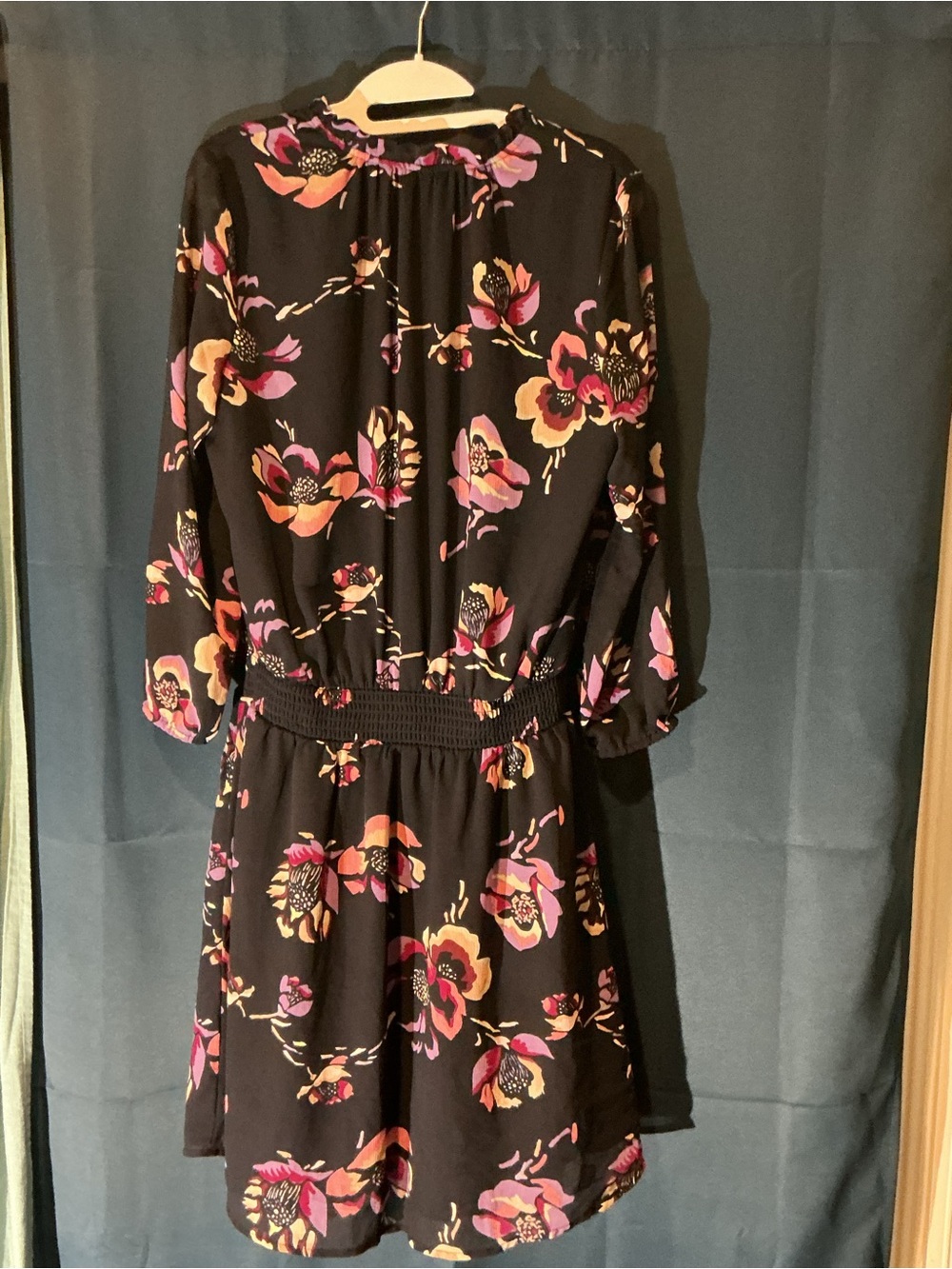 J. Crew Black Floral Long-Sleeve Smocked-Waist Dress